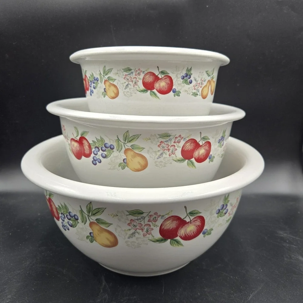 Corelle Country Cottagecore Nesting Bowls Set of Three‎ 1-2-3 Qt VTG Stoneware